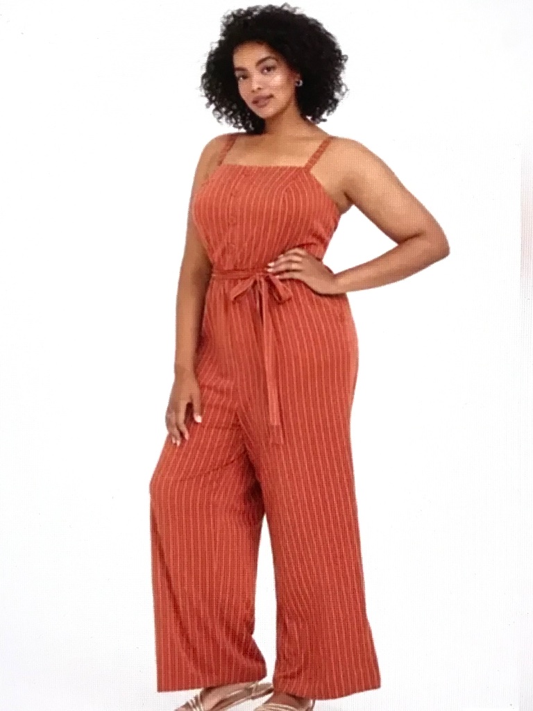 Torrid Challis Wide Leg Jumpsuit Orange Rust Stripes Womenâs Plus Size 2x